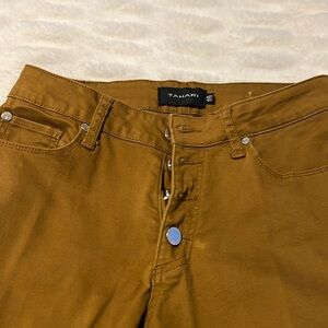 Tahari button fly brown/gold skinny jeans